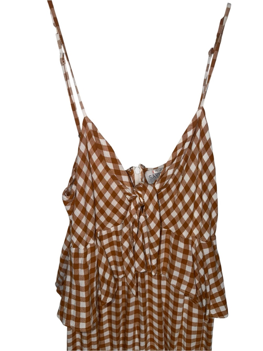 Saylor Gingham Jumpsuit Brown Wide Leg Tie Front Strappy Size L NWT - Picture 2 of 8